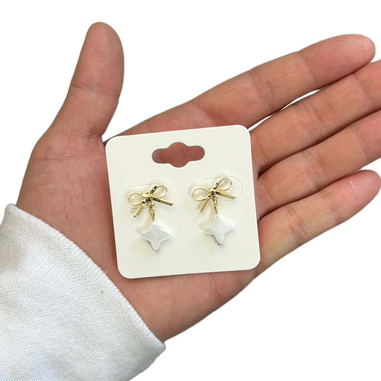 Gold Bow & Shell Sparkle Star Earrings