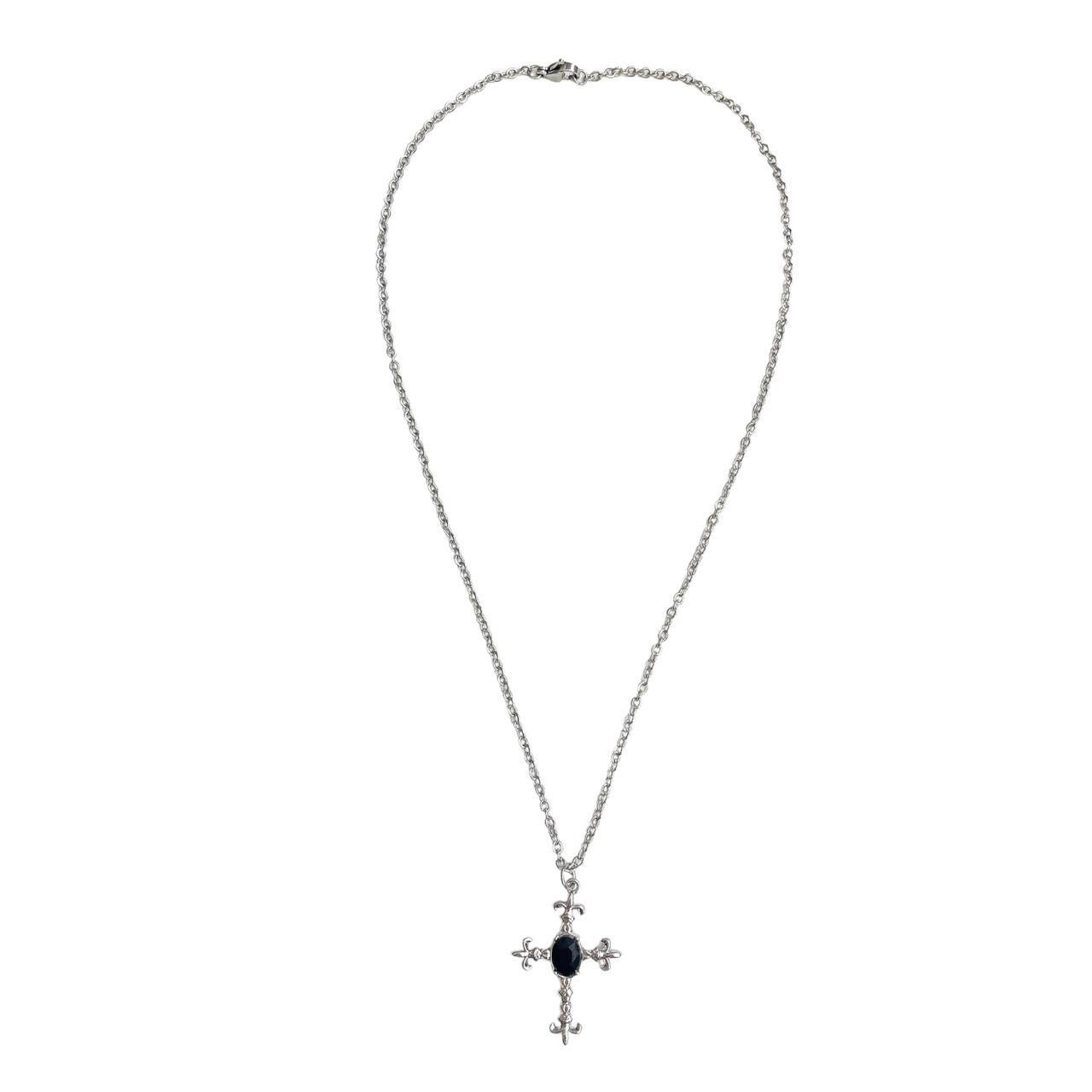 Black Rhinestone Cross Necklace