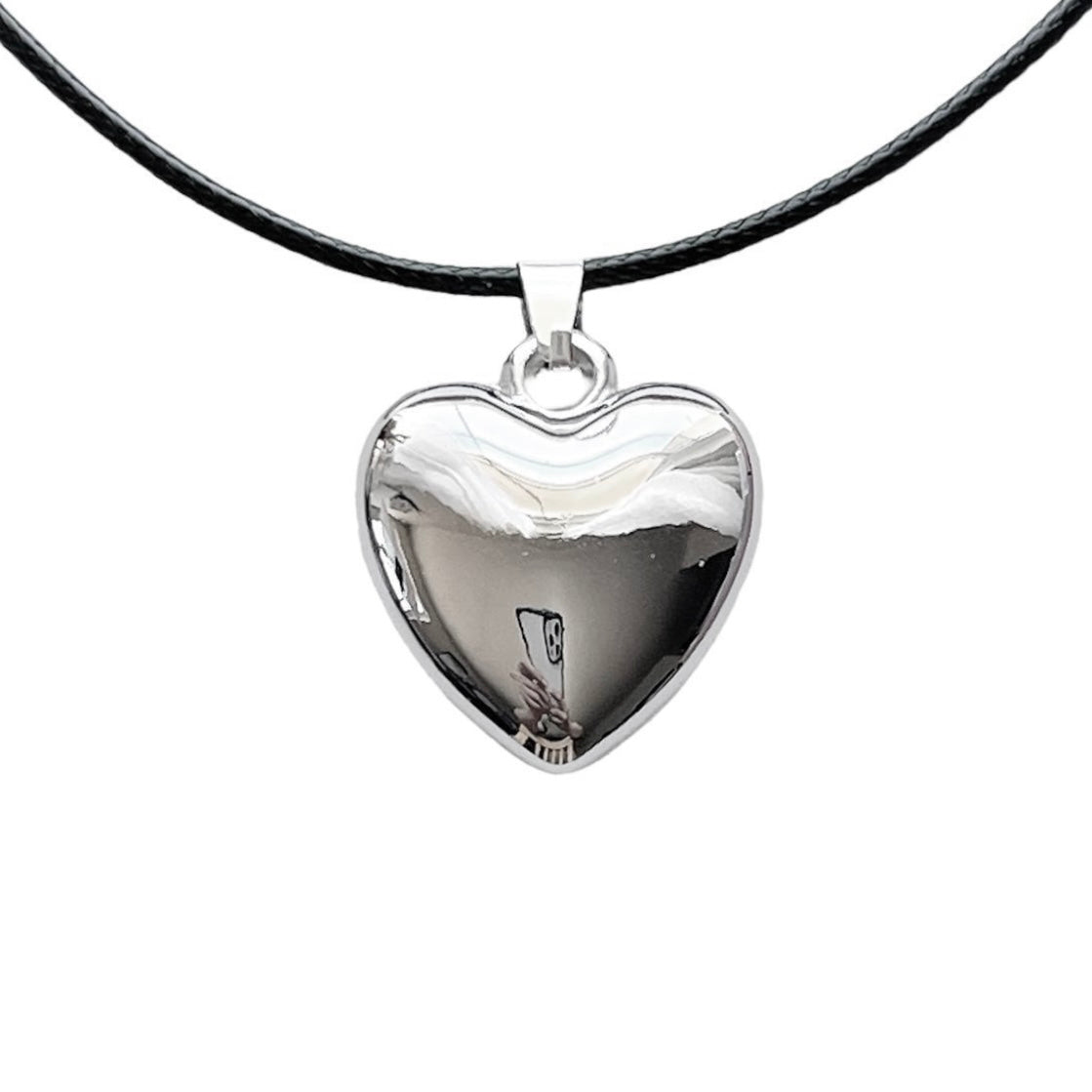 Silver Puffy Heart Cord Necklace