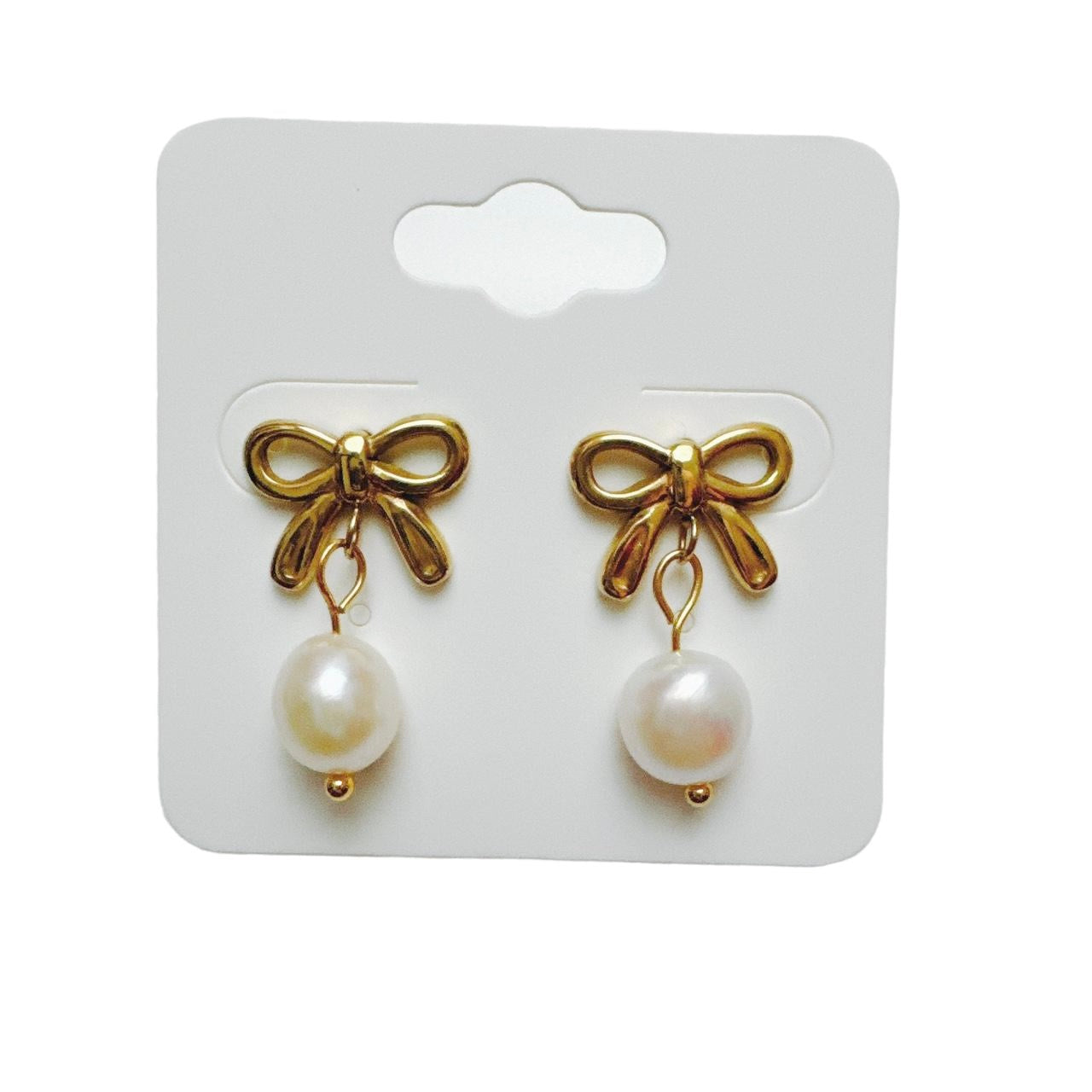 Gold Bow & Pearl Earrings