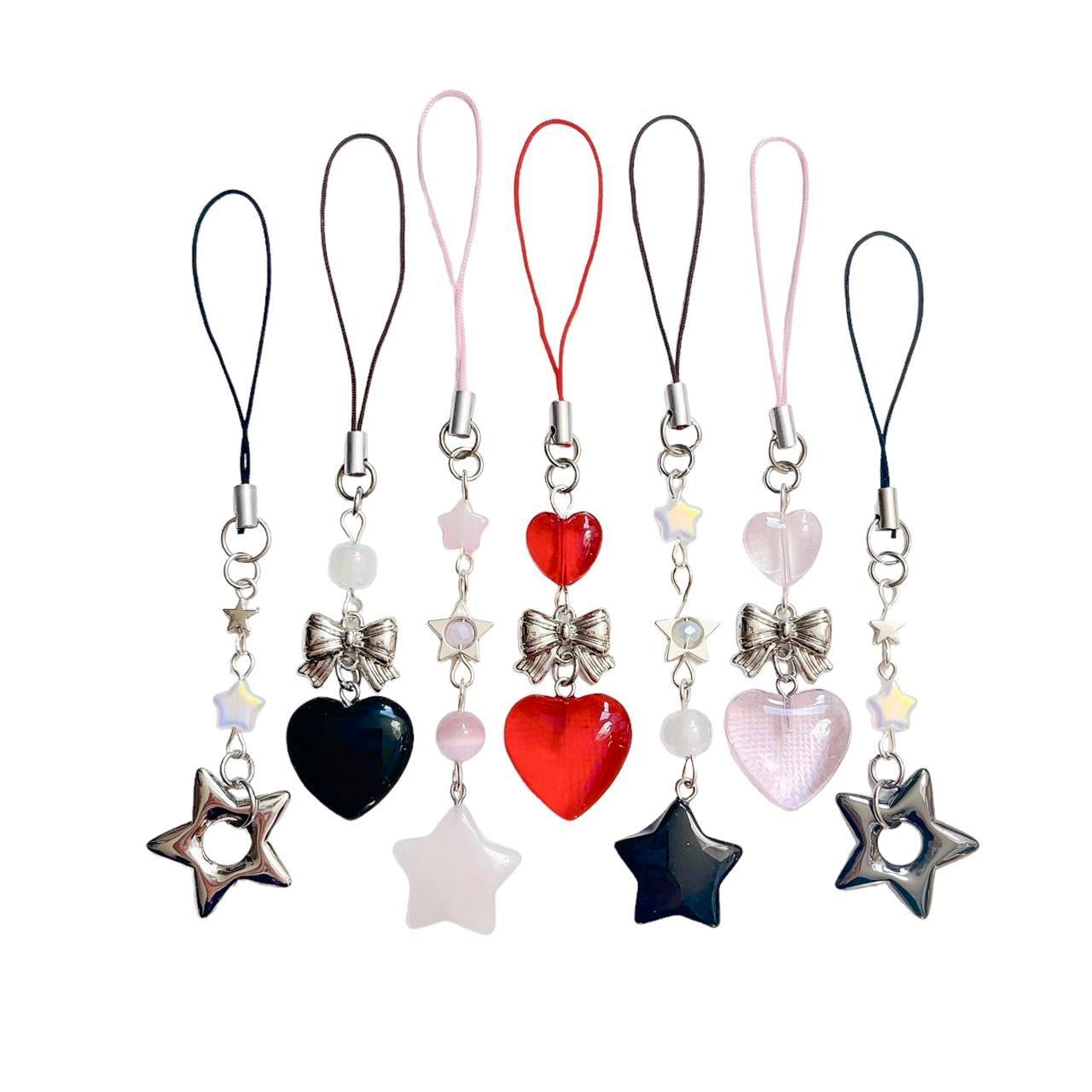 Black Glass Heart Phone Charm