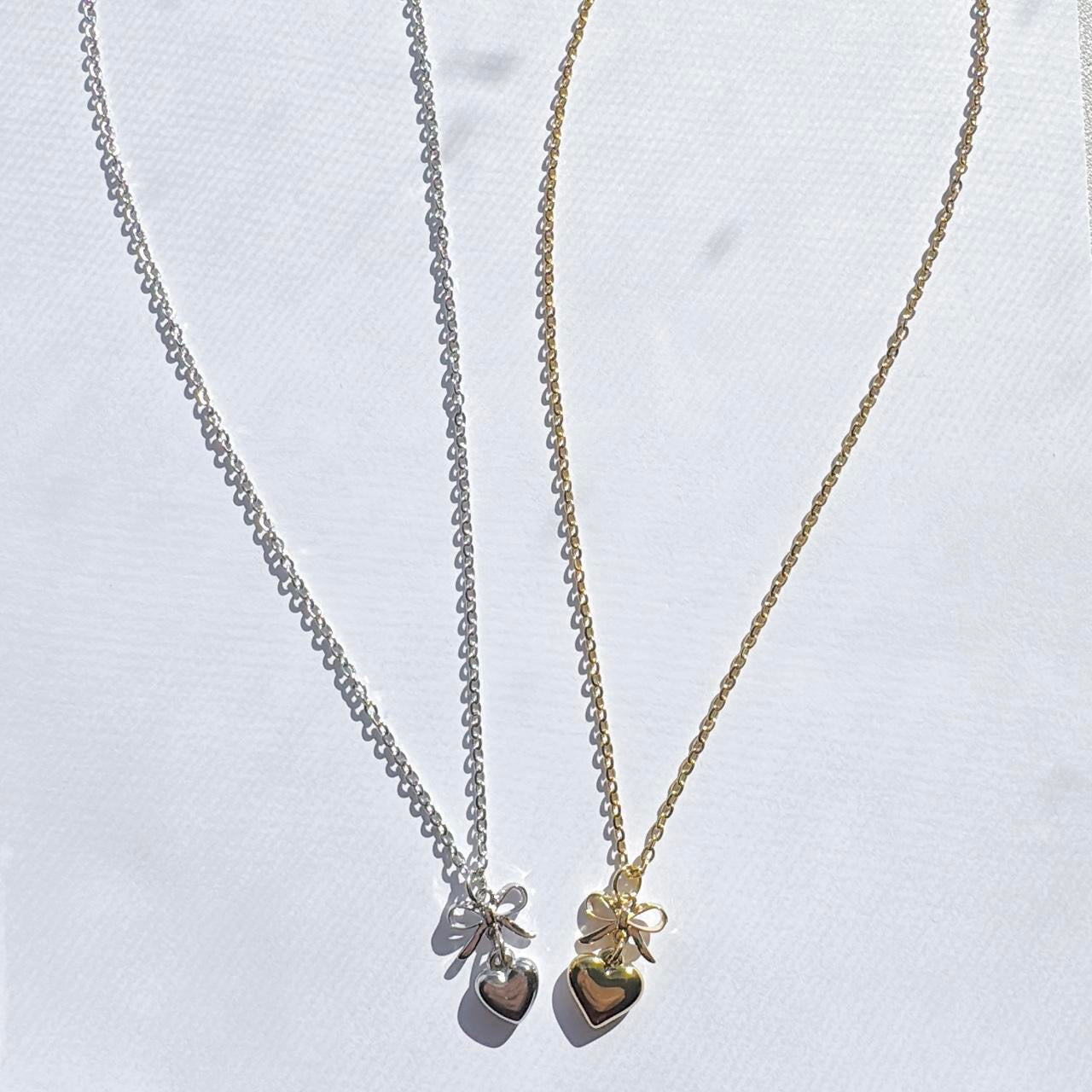 Gold Bow & Heart Necklace