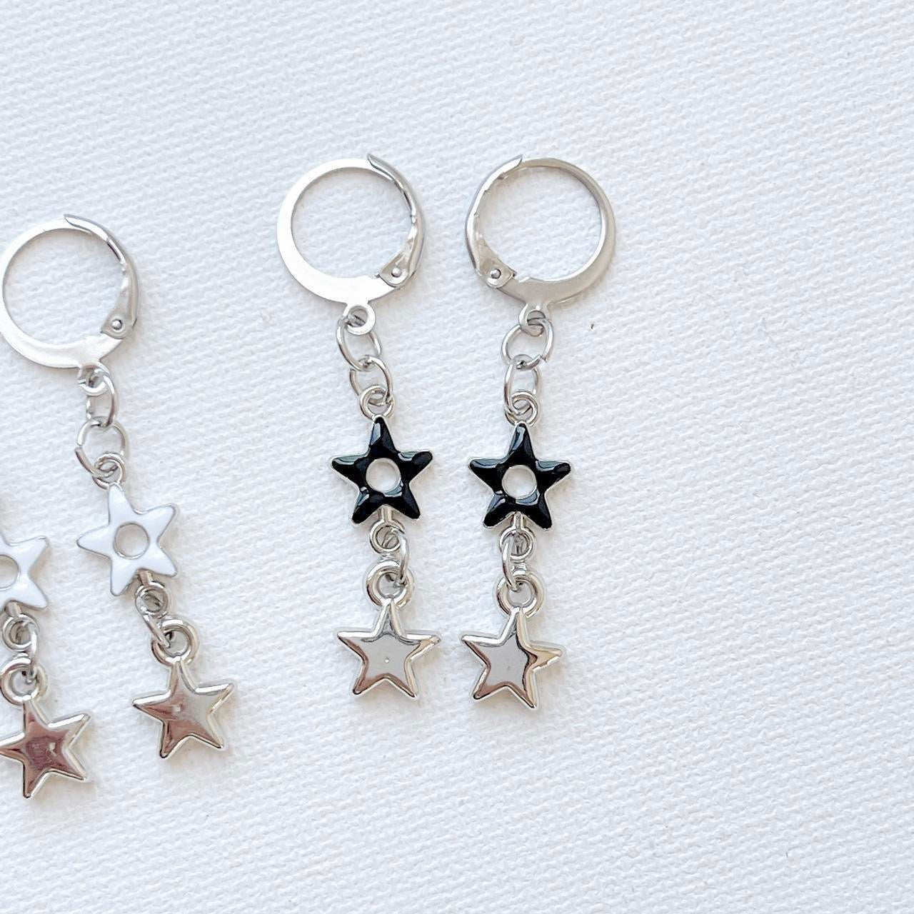 Black Double Star Earrings