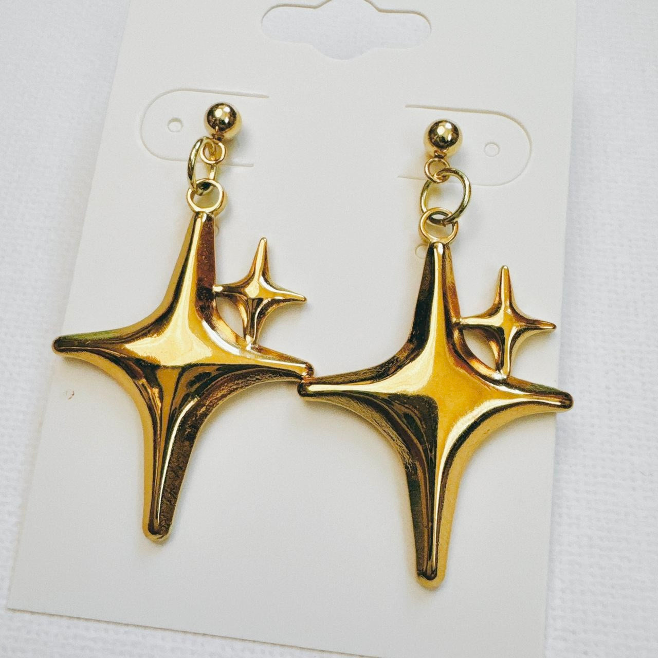 gold double sparkle star earrings