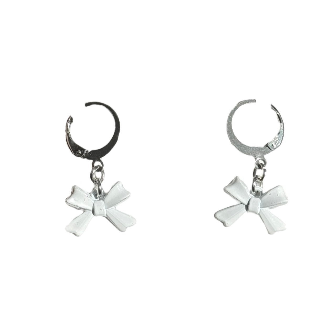 Silver & White Bow Earrings