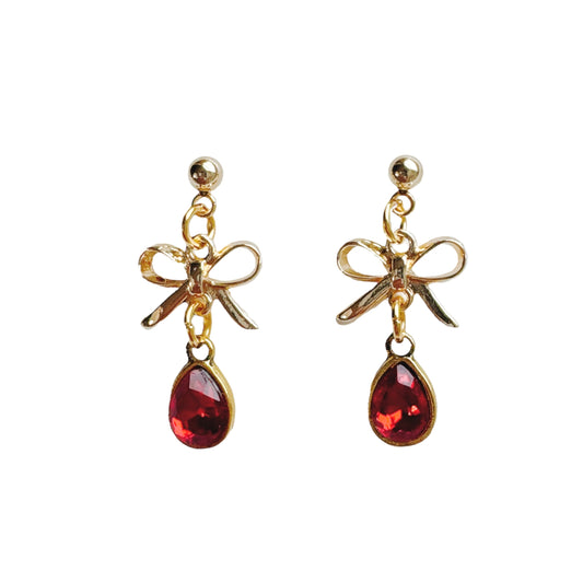 Gold Bow Droplet Earrings