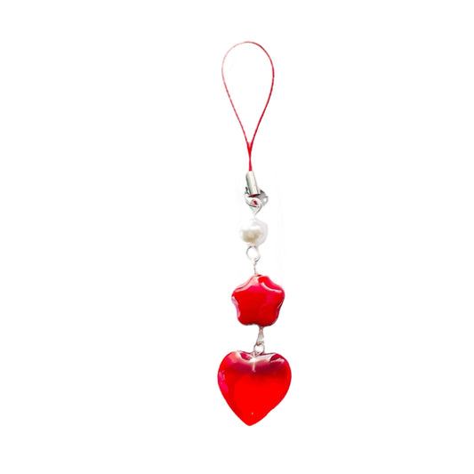 Red Glass Heart Phone Charm