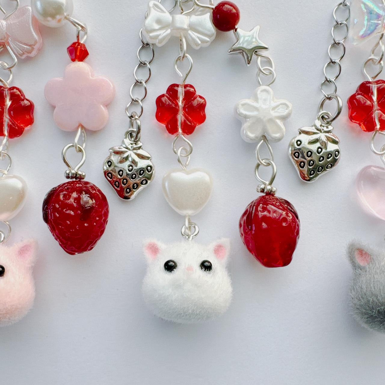 White Strawberry Cat Charm