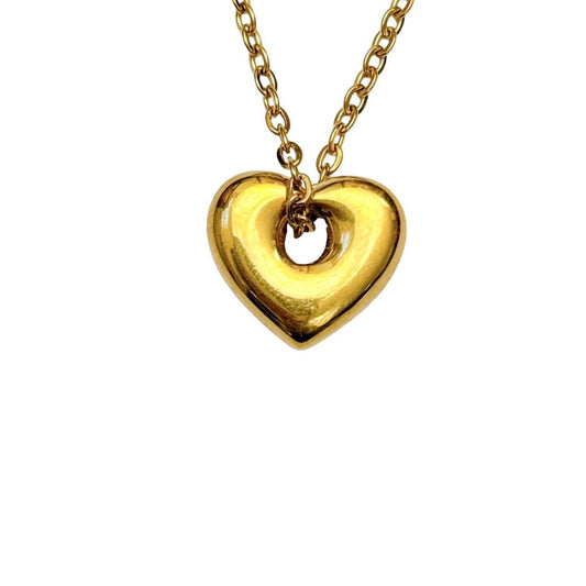 Gold Puffy Hollow Heart Necklace