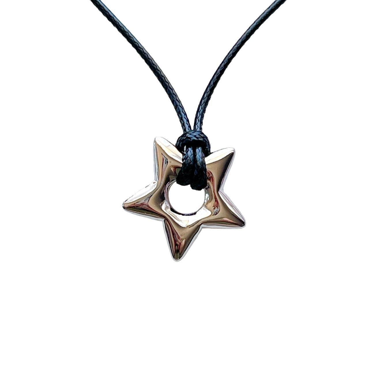 Silver Puffy Star Cord Necklace