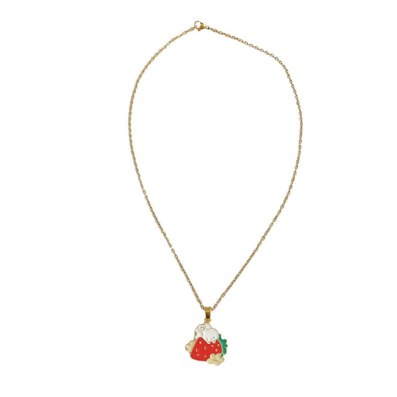 Gold Strawberry Bunny Necklace