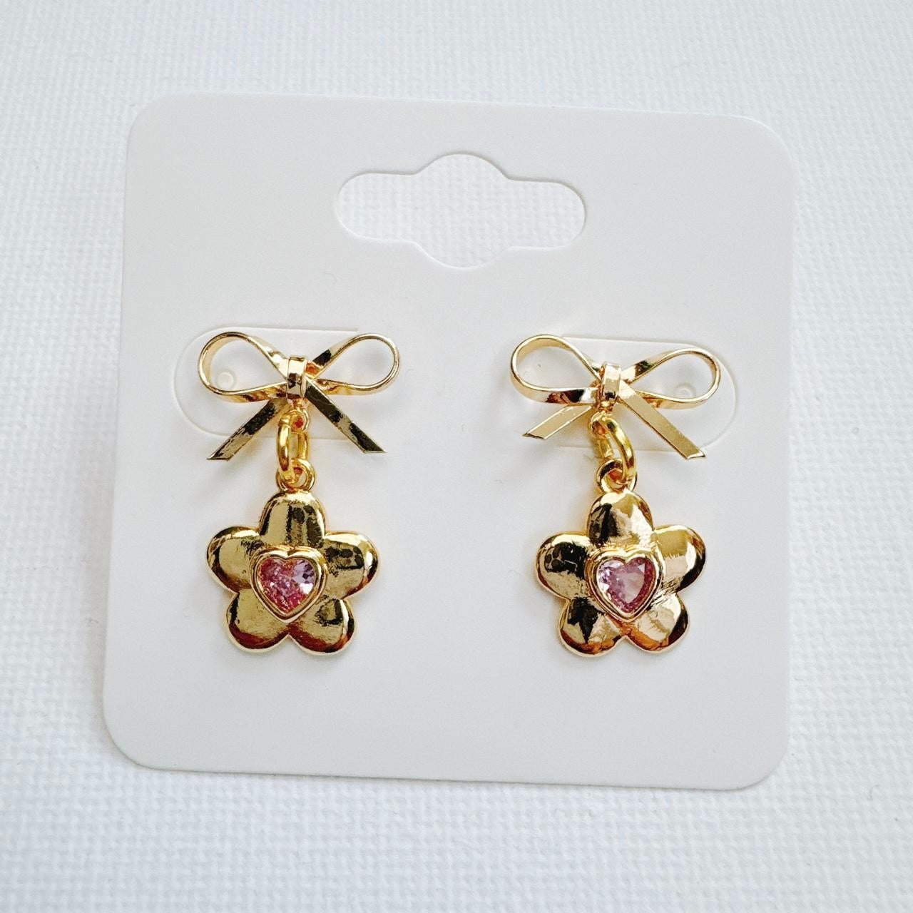 Gold Bow & Flower Earrings