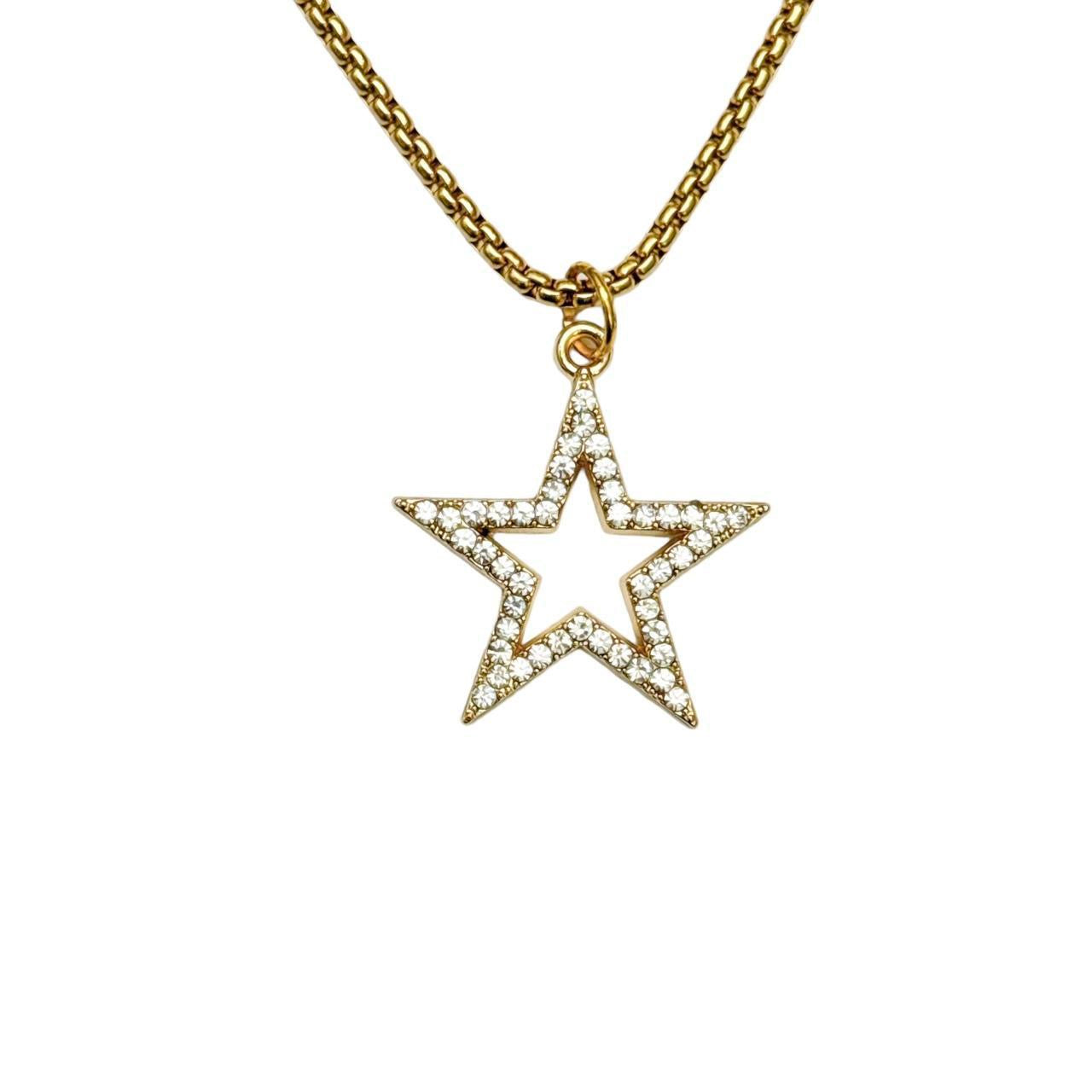 Gold Rhinestone Hollow Star Necklace