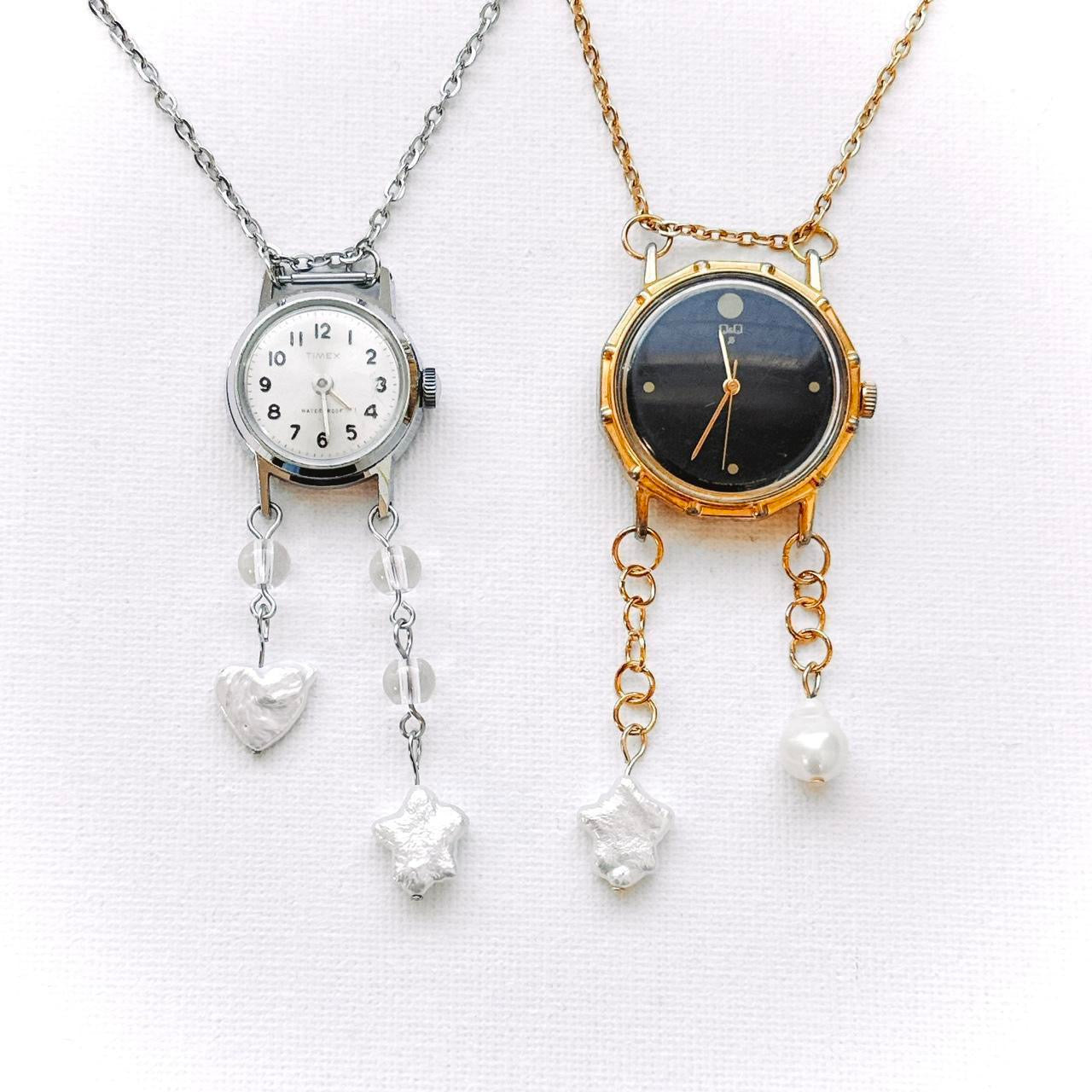 gold pearl watch necklace