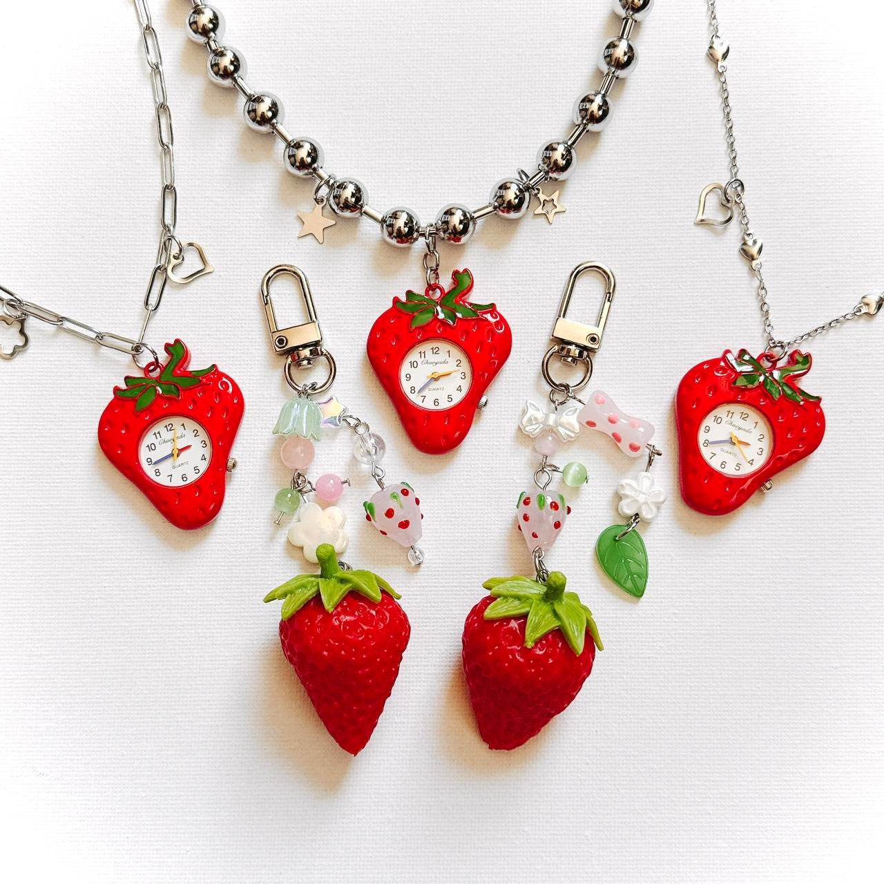 strawberry watch necklace - heart chain