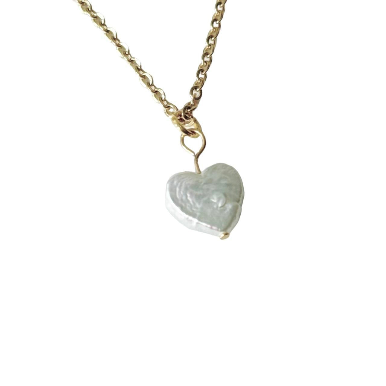 Gold Pearl Heart Necklace