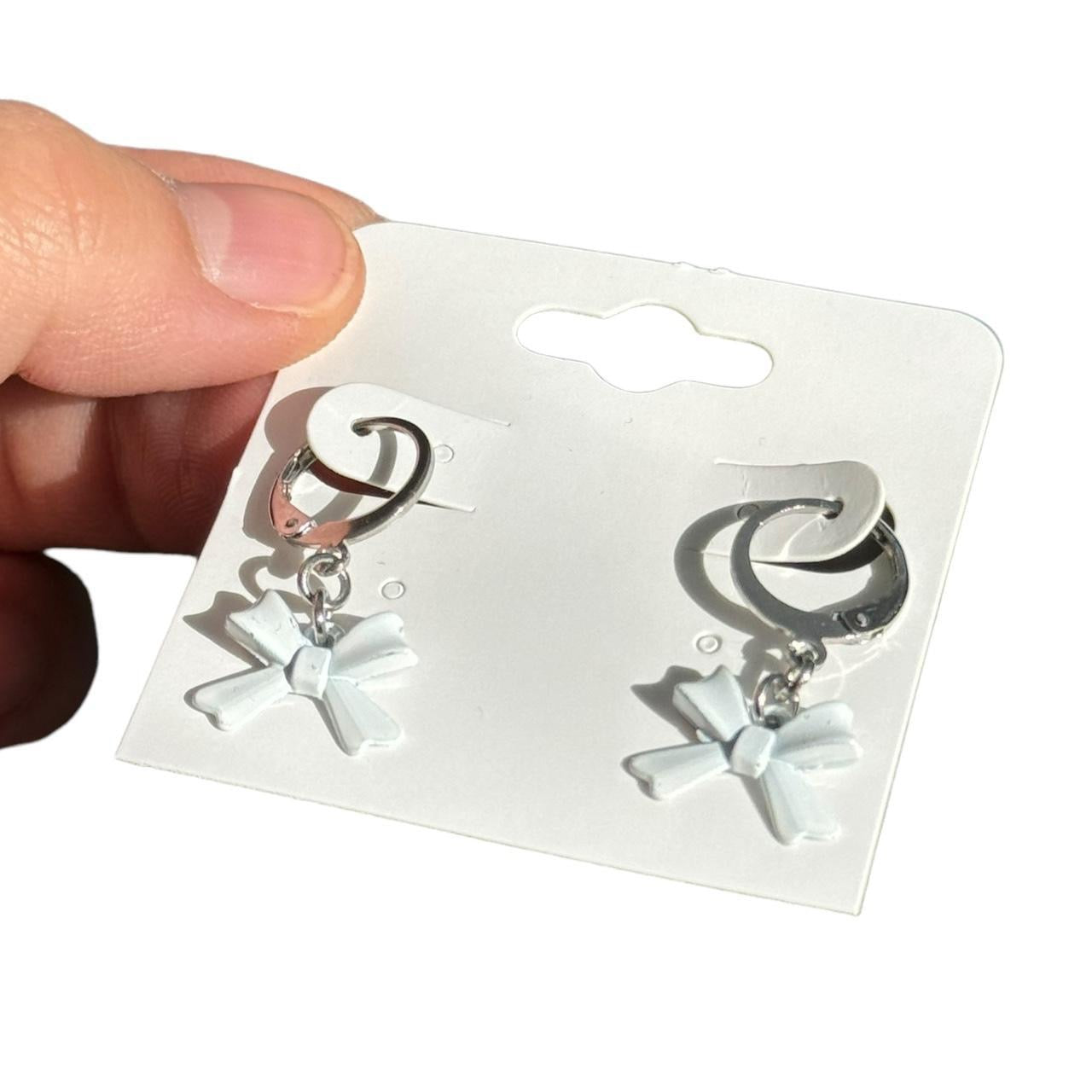 Silver & White Bow Earrings