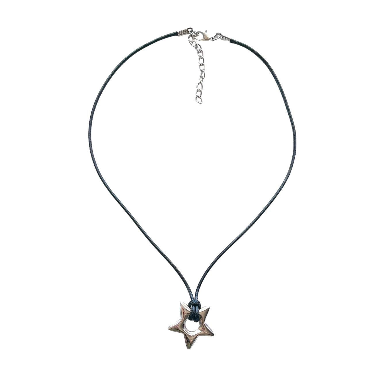 Silver Puffy Star Cord Necklace