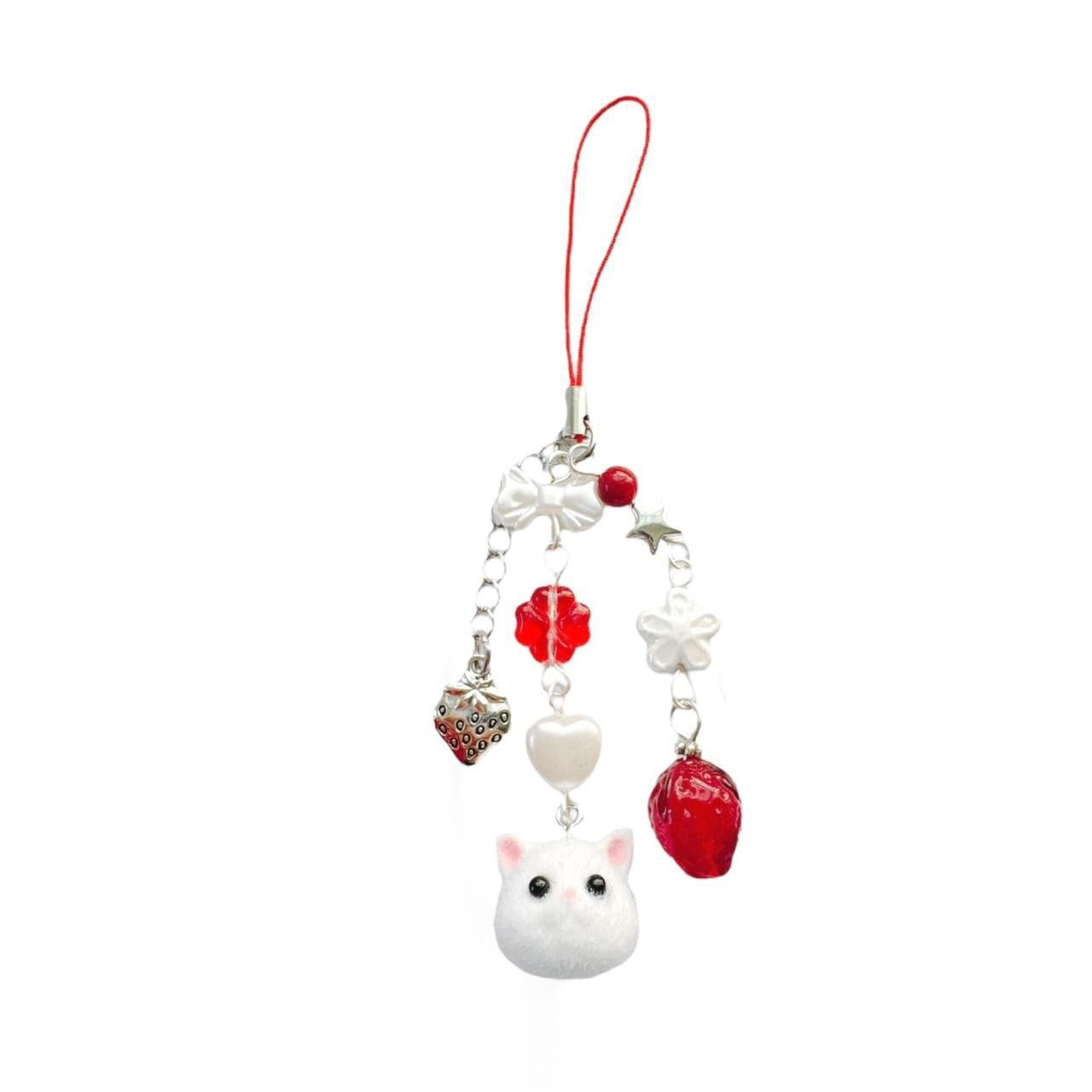 White Strawberry Cat Charm