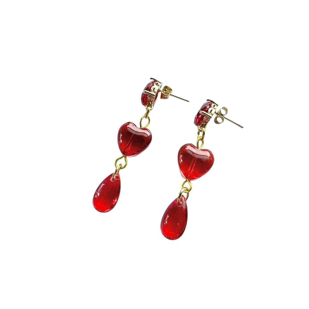 Dripping Red Glass Heart Earrings