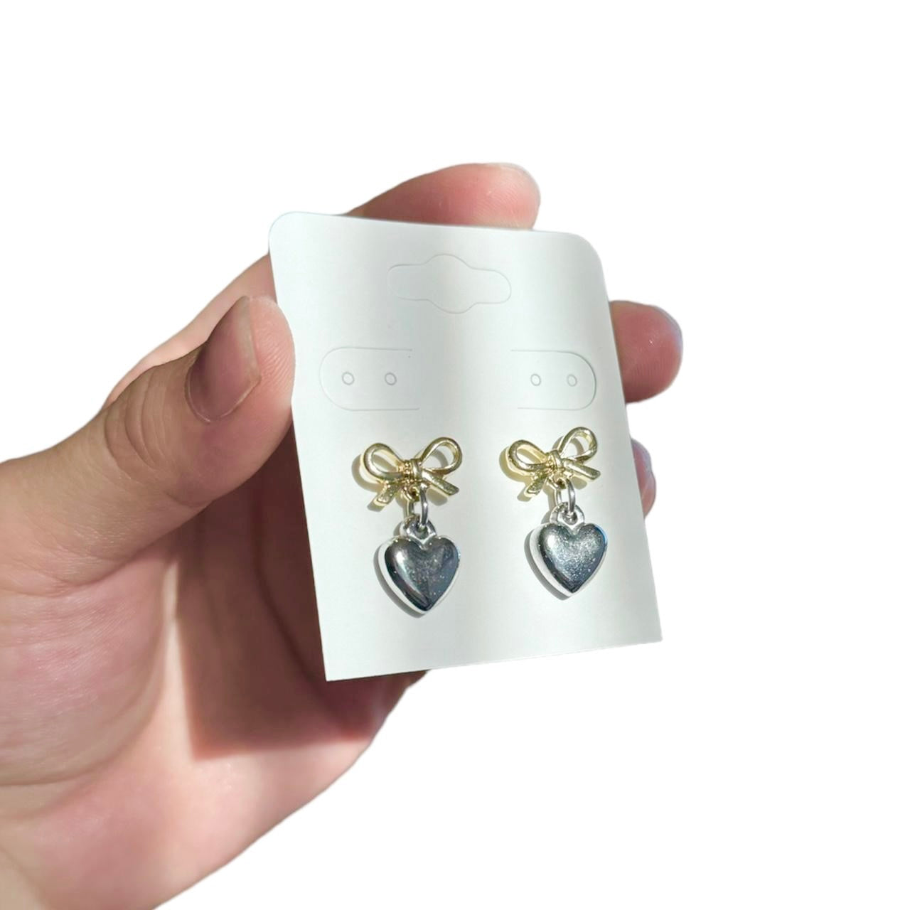 Silver & Gold Bow & Heart Earrings