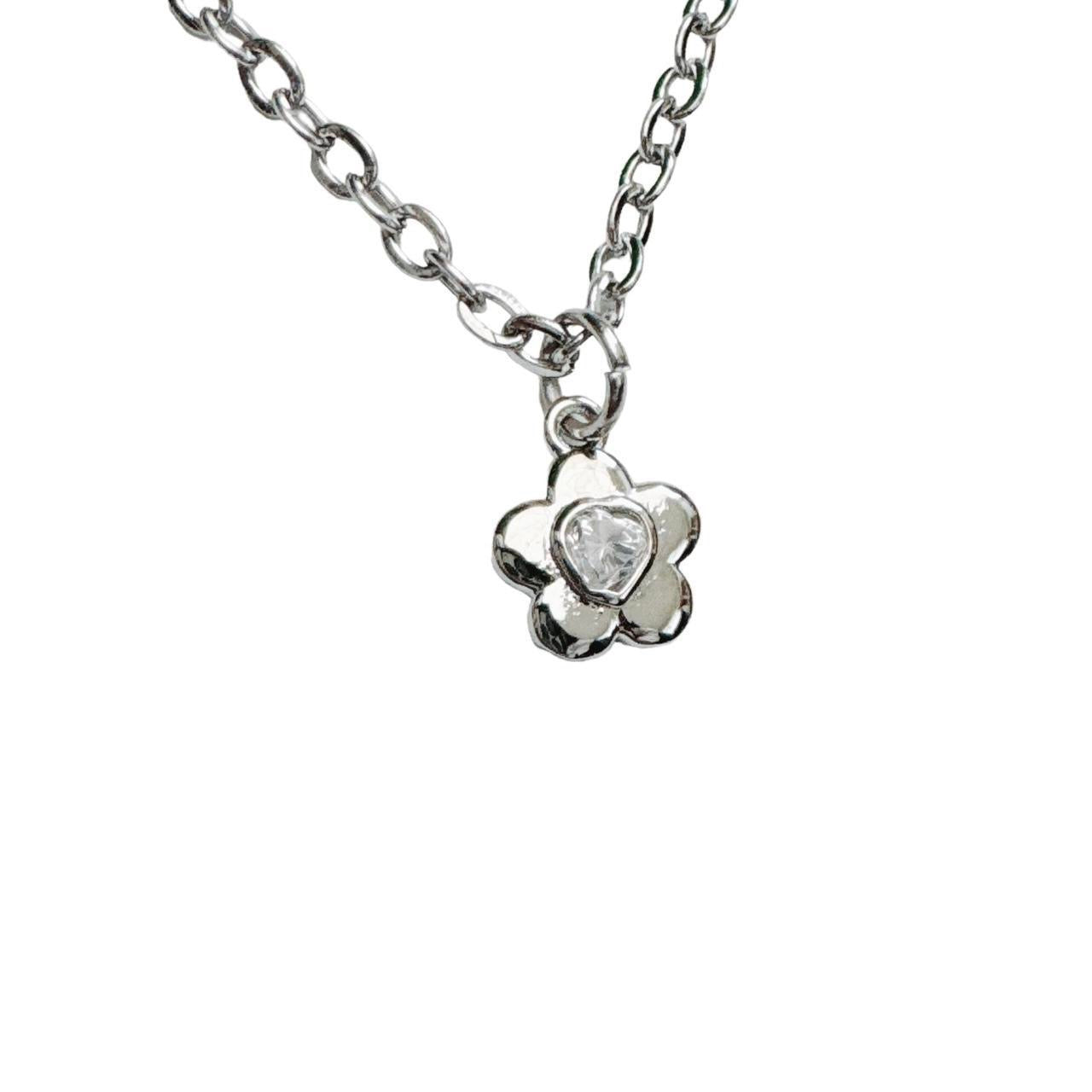 Silver Rhinestone Flower Necklace