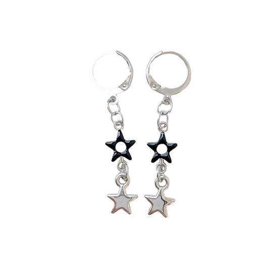 Black Double Star Earrings