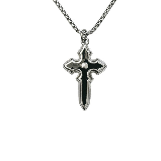 silver & black enamel cross necklace