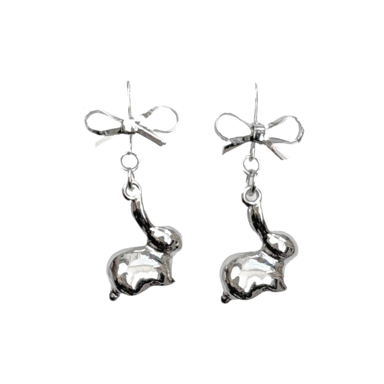 Silver Bow & Bunny Earrings