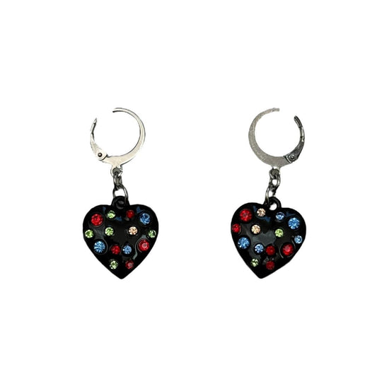 Black Rhinestone Heart Earrings