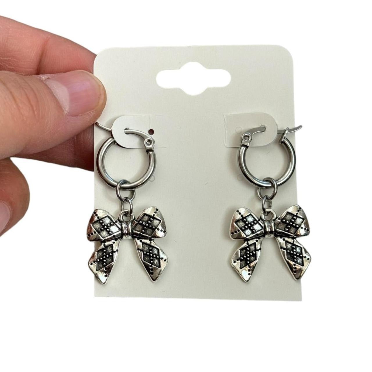 Silver Argyle Bow Hoop Earrings