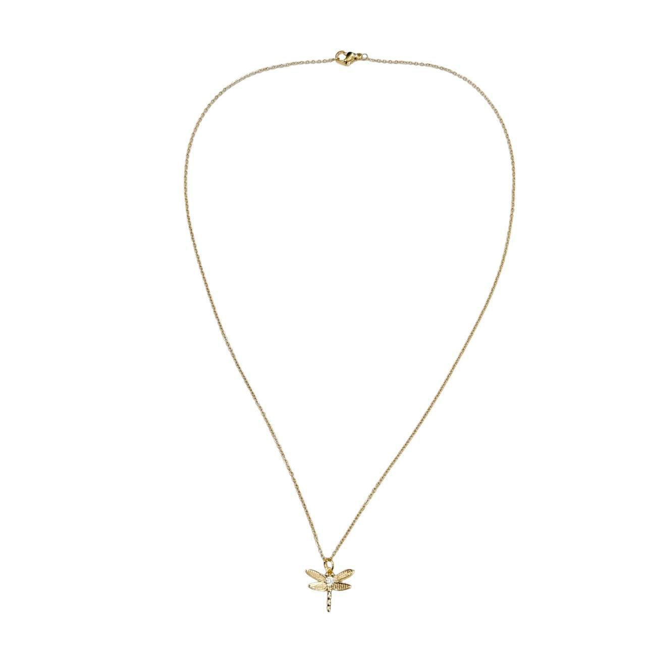 Gold Rhinestone Dragonfly Necklace