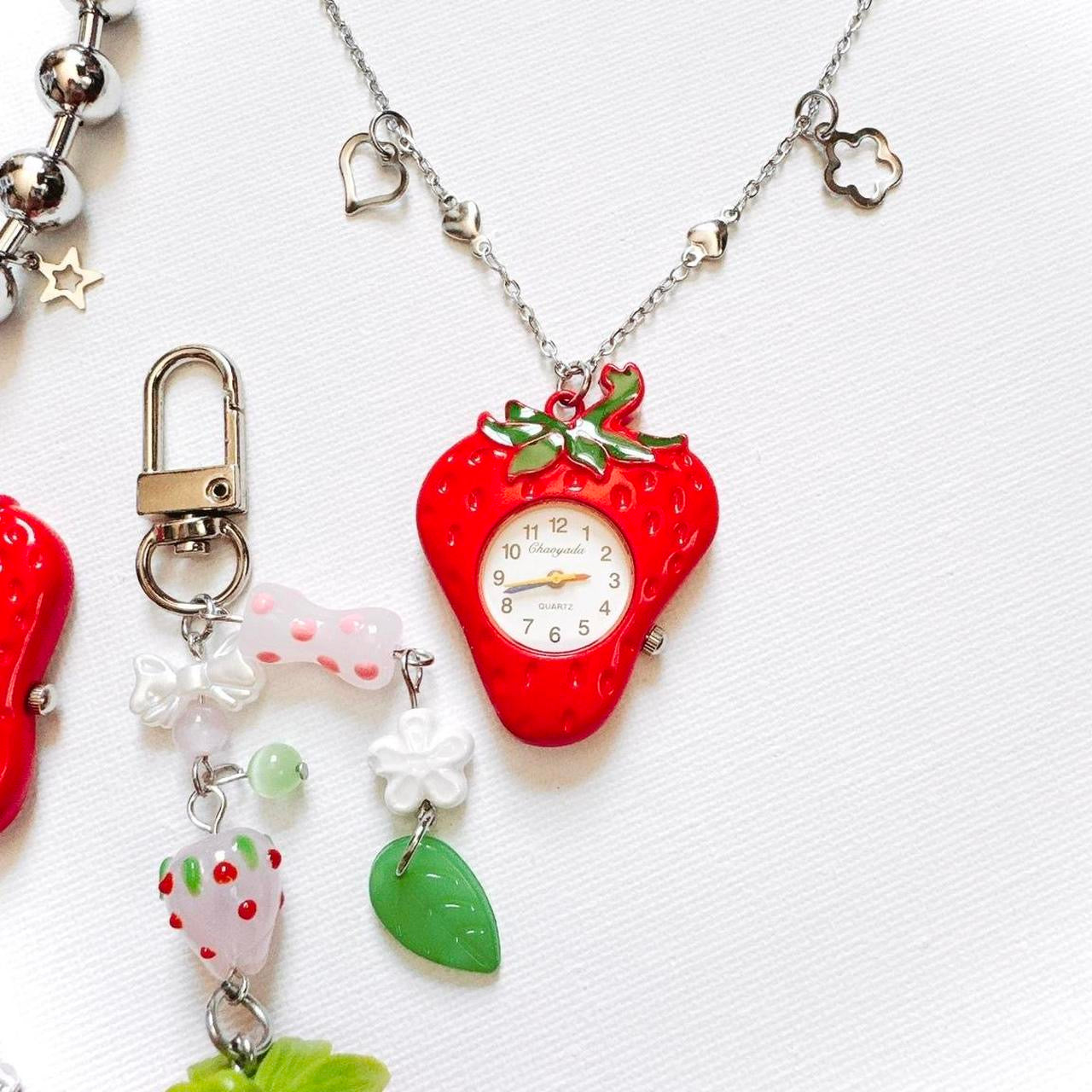 strawberry watch necklace - heart chain