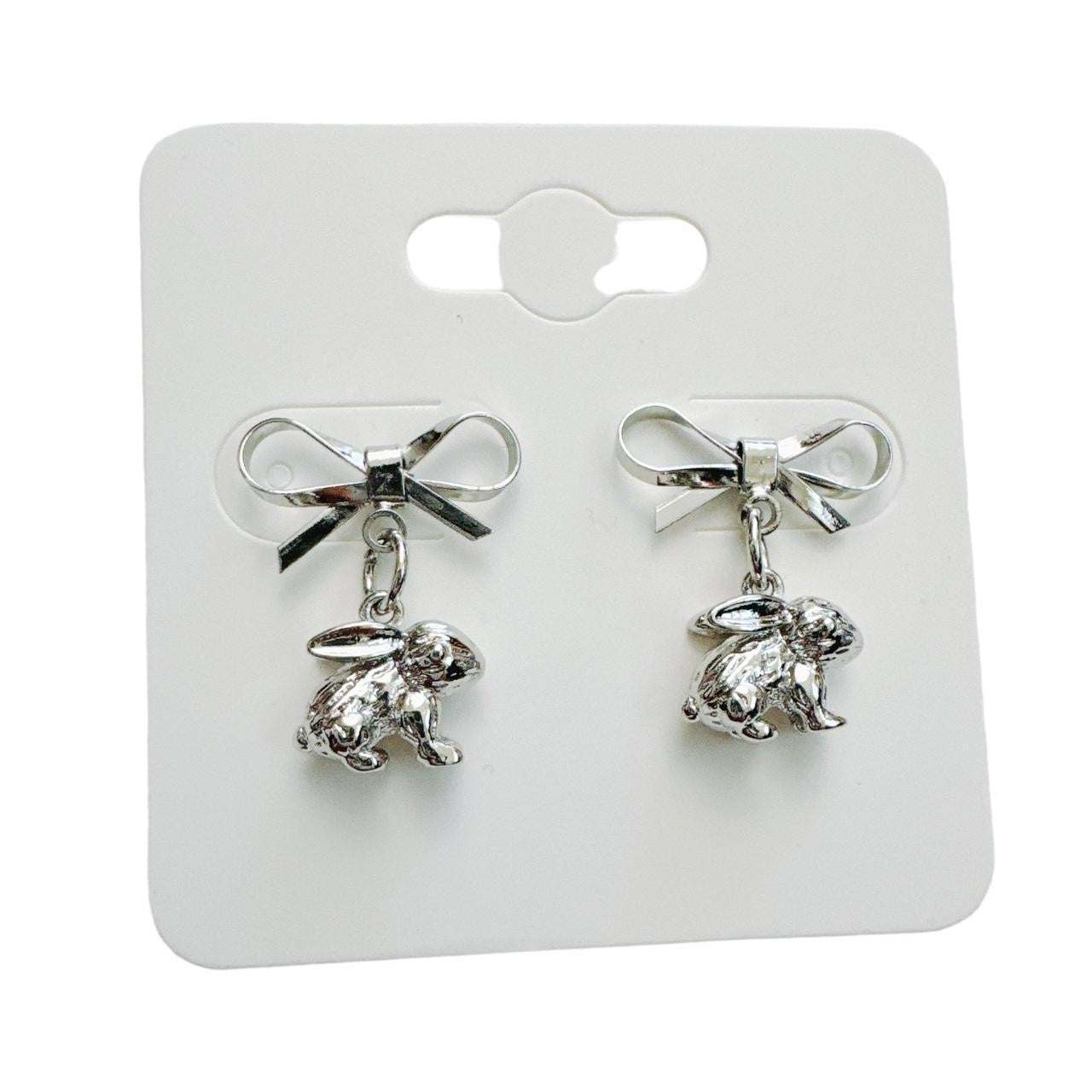 silver bow & bunny earrings