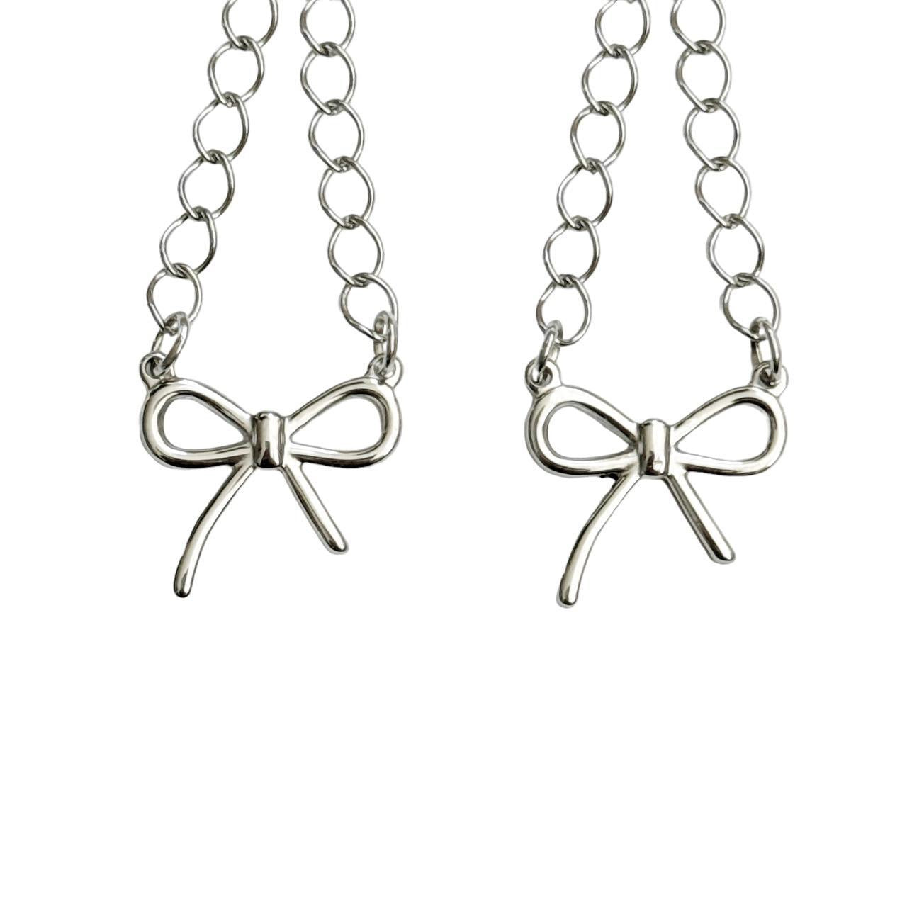 Silver Bow Chain Earrings ౨ৎ