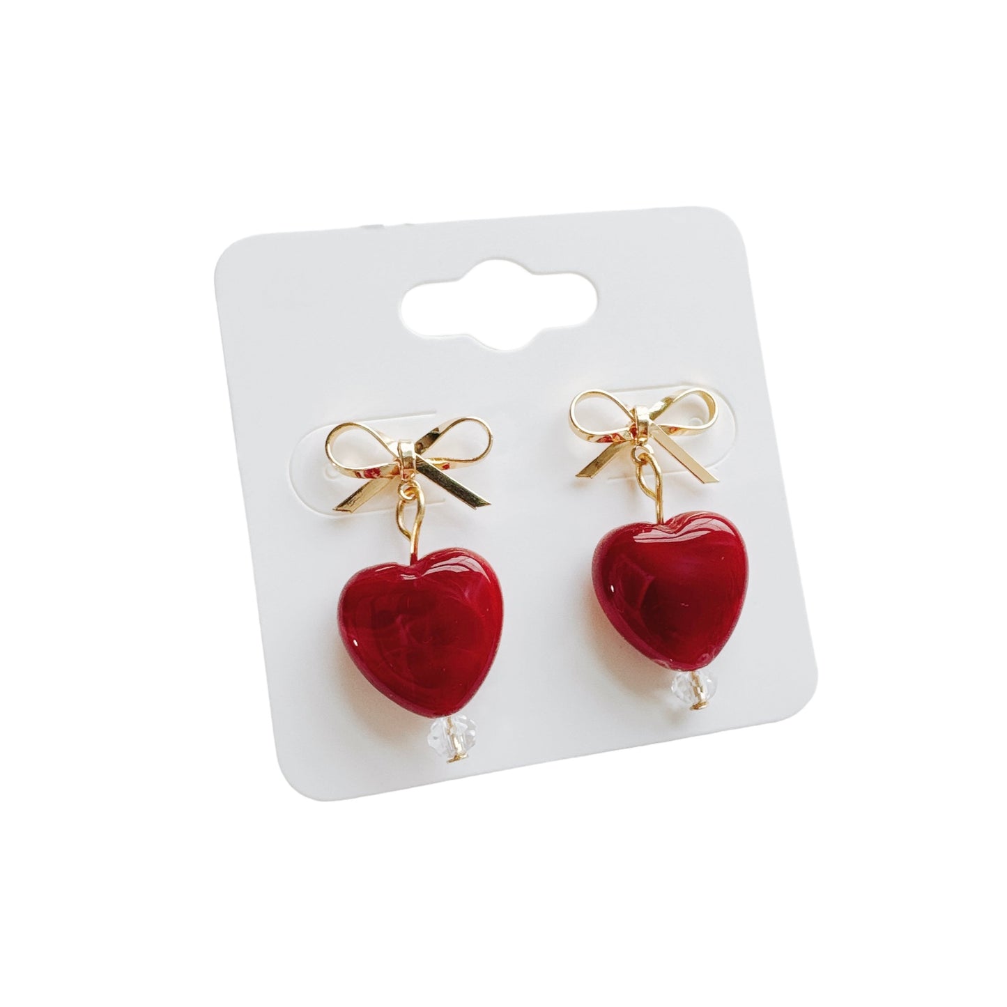 Gold Bow & Red Heart Earrings