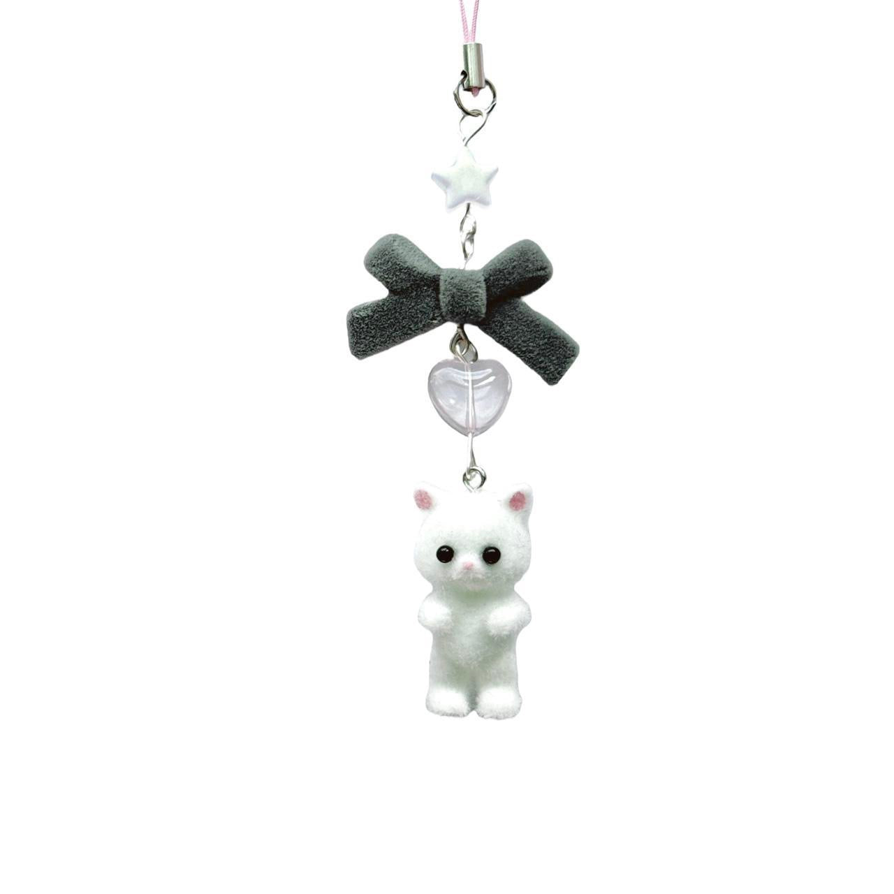 Flocky White Cat Phone Charm