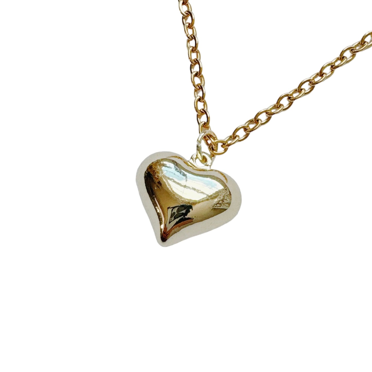 Gold Puffed Heart Necklace