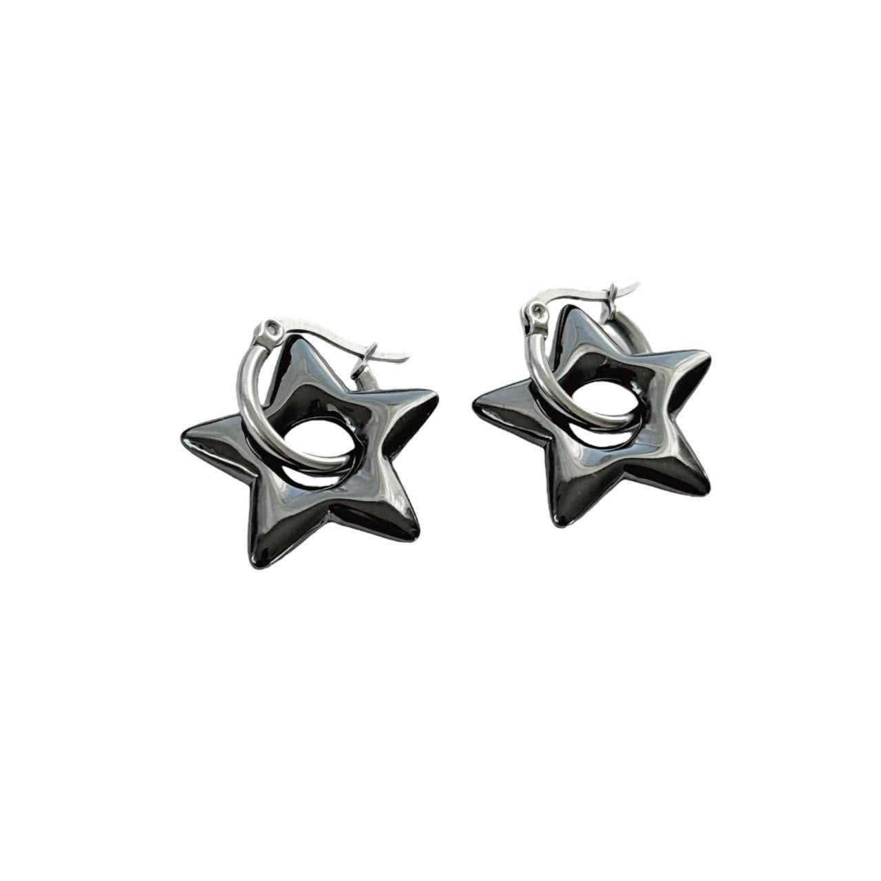 Black Puffy Star Hoops