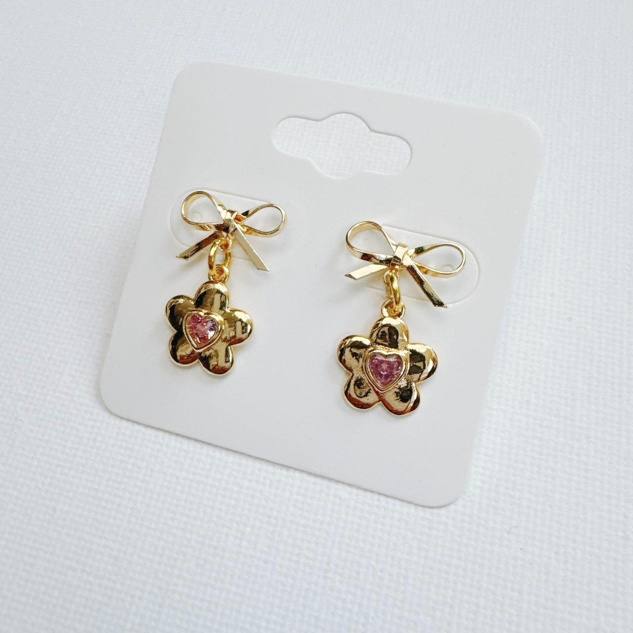 Gold Bow & Flower Earrings