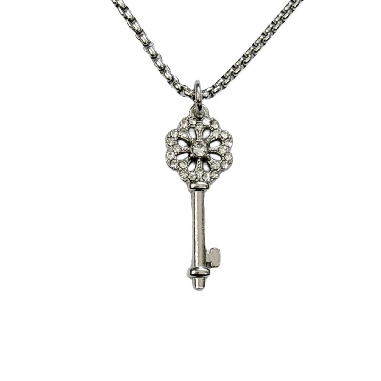 Silver Rhinestone Key Necklace