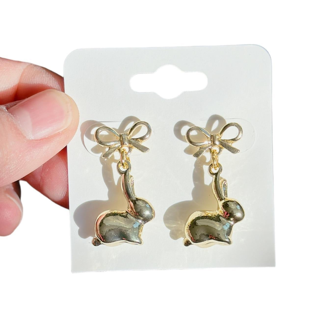 Gold Bow & Bunny Earrings