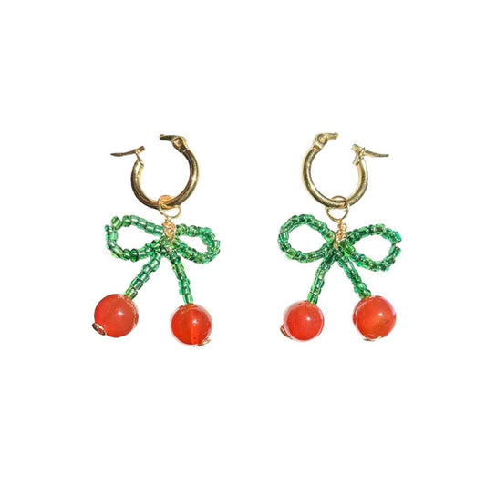 Beaded Cherry Bow Earrings