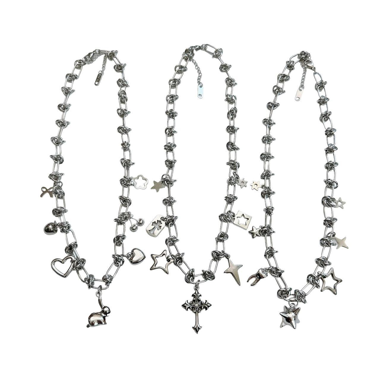 silver chain mail charm necklace - cross