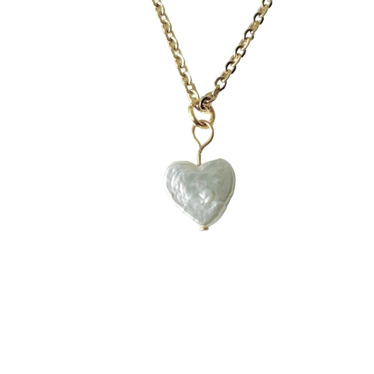 Gold Pearl Heart Necklace