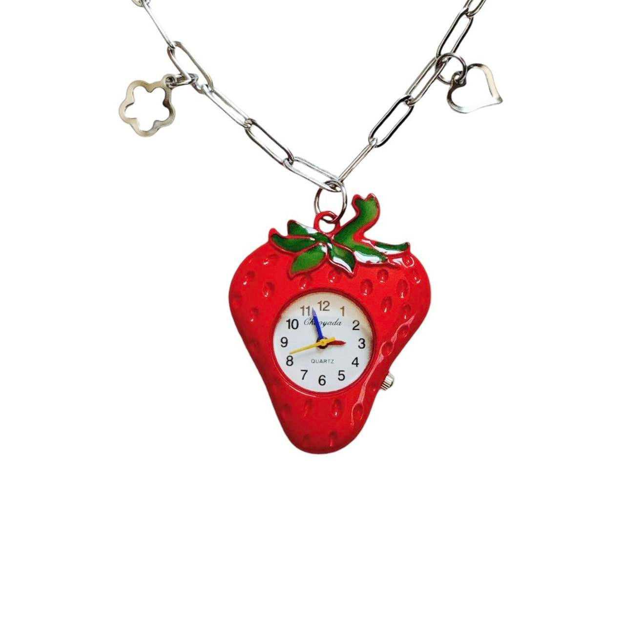 strawberry watch necklace - paper clip chain