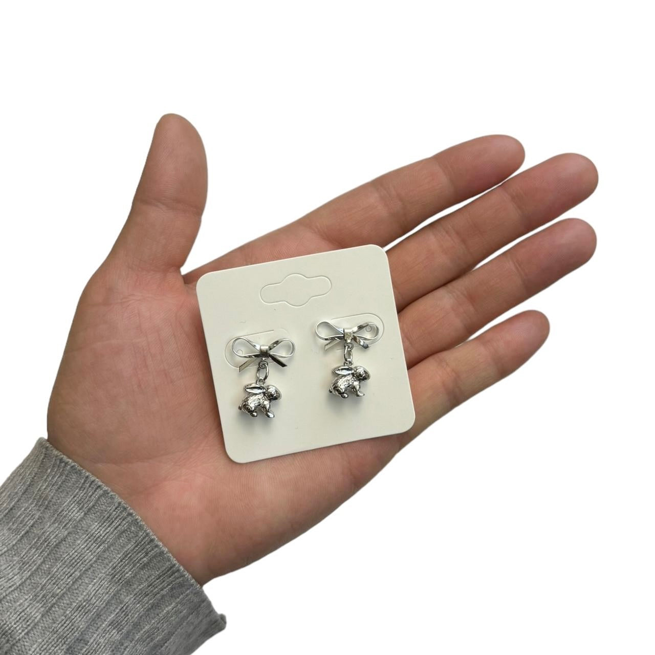 silver bow & bunny earrings