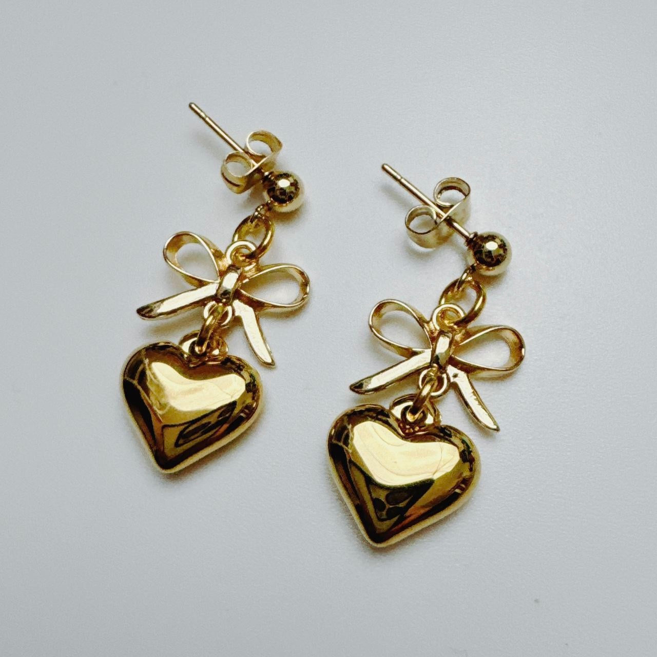 Gold Bow & Heart Earrings