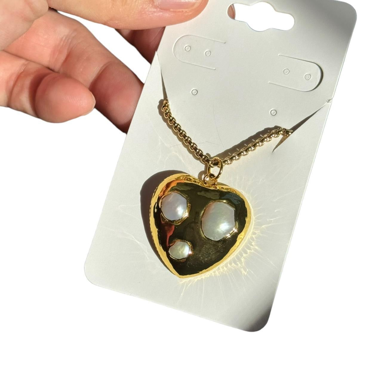 Large Gold Pearl Heart Necklace