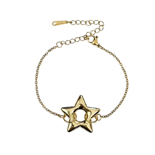 Gold Puffy Star Chain Bracelet